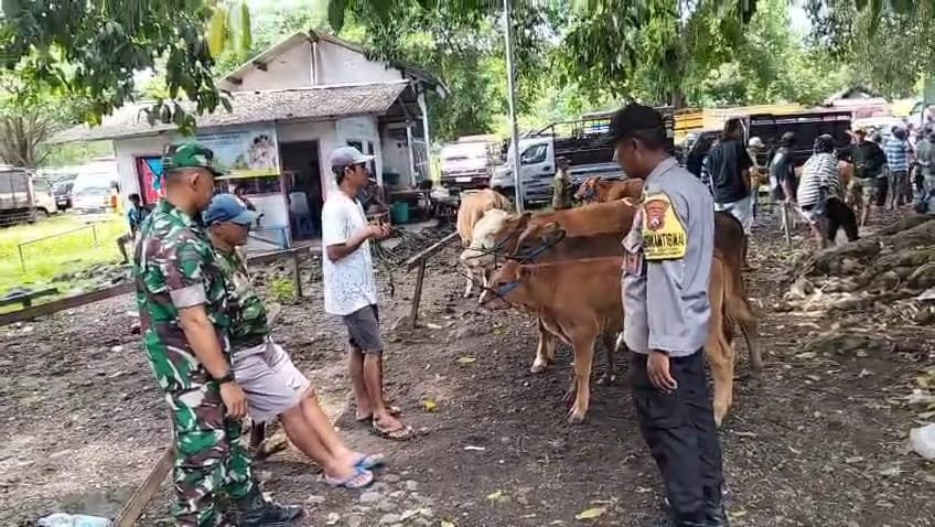 Babinsa Desa Gitik Laksanakan Komsos dan Monitoring di Pasar Hewan Rogojampi